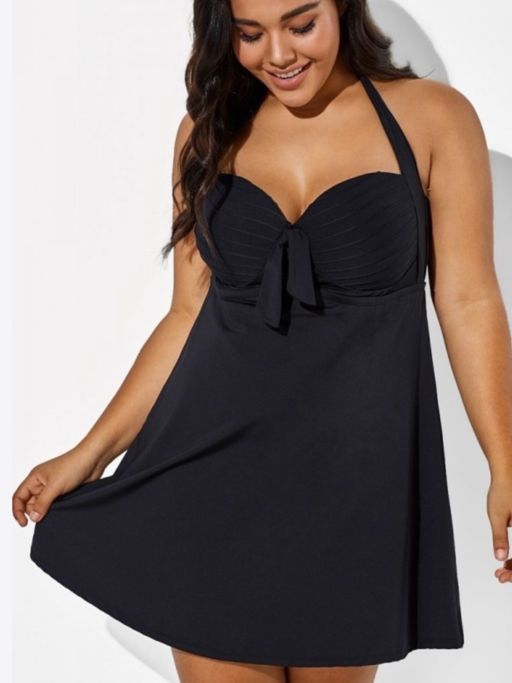 Meet.Curve Womens Sz XL Halter Strap Swimdress Black Figure Flattering Swimsuit